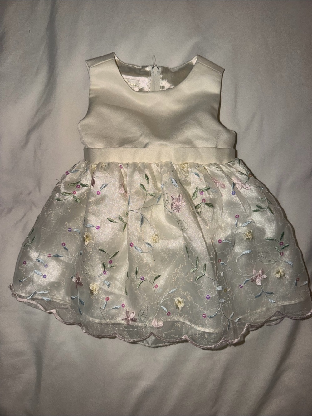 American Princess Ivory Embroidered Floral Dress 12M